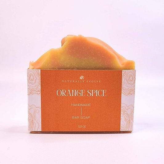 Orange Spice handmade bar soap with invigorating citrus and spice scent, perfect for cleansing and energizing skin naturally.